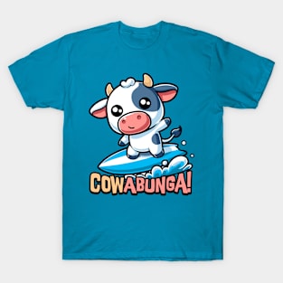 Cowabunga! Cute Surfing Cow Pun T-Shirt